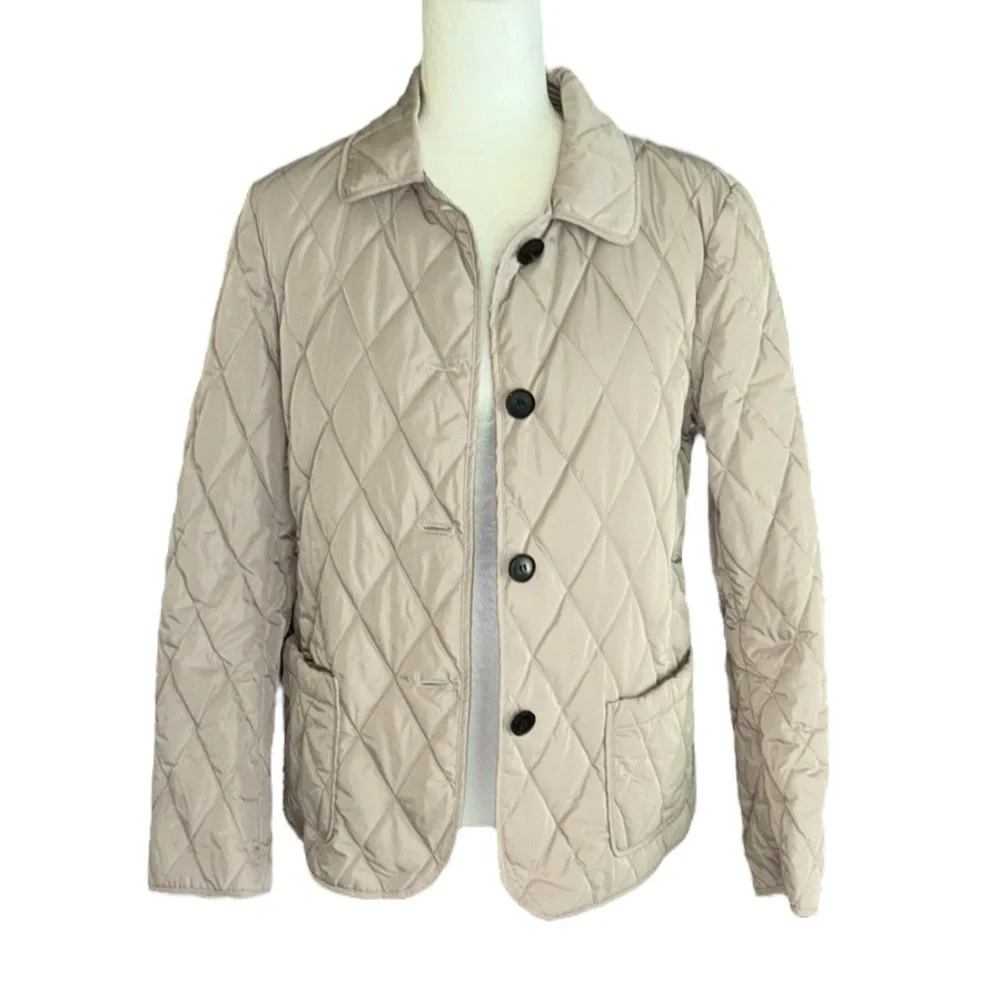 Lafayette 148 New York Beige Khaki Quilted Jacket Coat - M